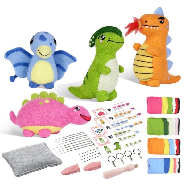 Baby Dinosaur Needle Felting Kits for Beginners, Needle Felting Kit, Felt Needles, Foam Pad, Felt Cloth, Instructions