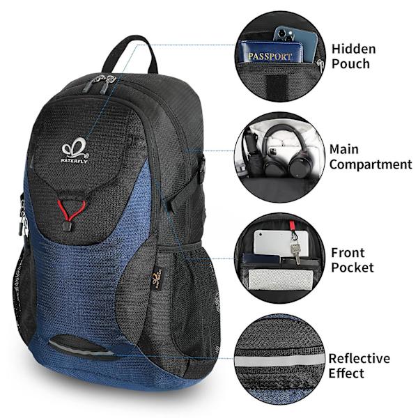WATERFLY Lättviktig hopfällbar vandringsryggsäck Mörkblå hopfällbar reseryggsäck Ultralätt campingdagspack för kvinnor och män DB 35L
