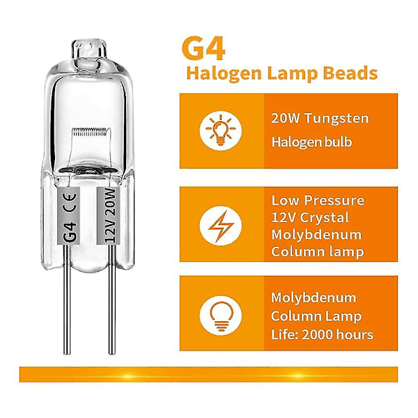 40 stk G4 12v 20w Halogenlampe G4 12v Pære Krystalllampe Halogenpære 20w 12v Halogen [DB]