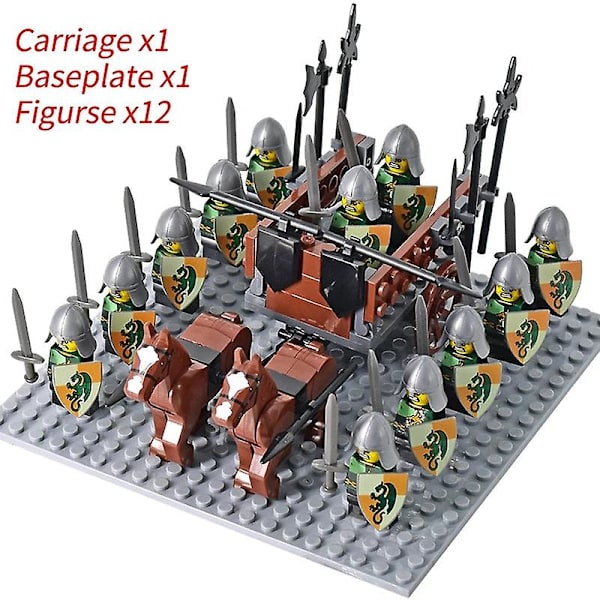 Middelalderlige riddere mini actionfigurer byggeklodser romersk stridsvogn vogn soldat krigshest mursten legetøj til børn gave Db Set 24