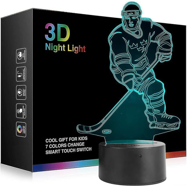 Nattlampa för hockeyspelare, hockey 3d-lampa belysningslampor för barn 7 LED-färgförändrande touch-bordslampor coola leksaker presenter födelsedag jul D