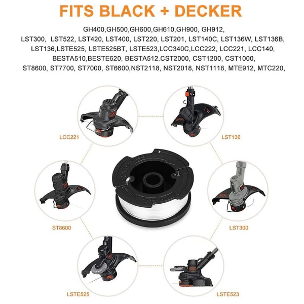 Db 3 4 6 stk udskiftelige påfør BLACK+DECKER AF-100 trimmerlinjespoler 4 pack