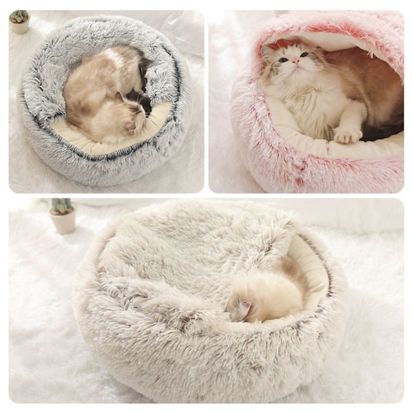 2-i-1 Rund Plysch Sängsoffa för Katt och Hund Vintervarm Husdjur Katt Liten Hund Sovplats Söt Fluffig Mjuk DB pink S