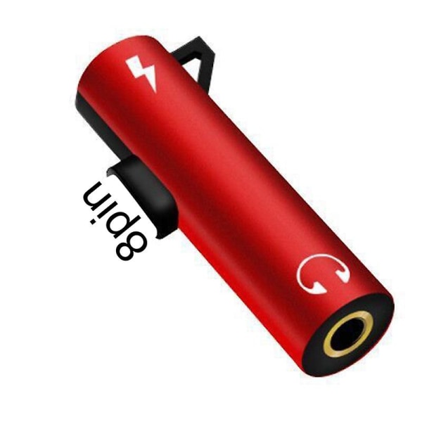 Bærbar 8pin til 3,5 mm 2-i-1 lade- og lyttehodeadaptersplitter for Apple Jikaix Red