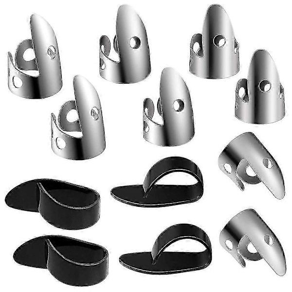 12 st Stål Fingerplektrum Set, Metall Fingerplektrum Justerbara Bas Fingerplektrum lämpliga för Gitarr, Banjos an [db] as shown