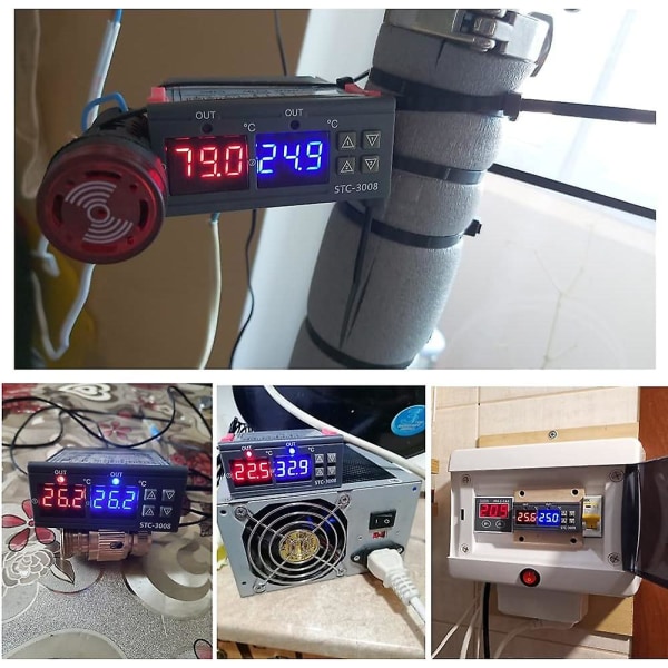 Digital temperaturregulator 220v dobbelt relæ med 2 sensorer temperaturfølere Stc-3008 køling varme regulator inkubator