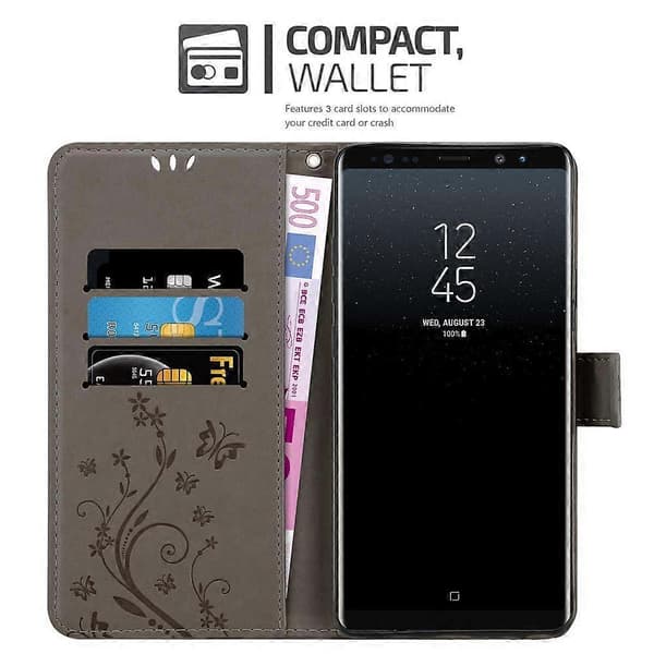 Galaxy NOTE 8 Skyddsfodral - med blommönster och kortfack [DB] FLORAL GREY Galaxy NOTE 8