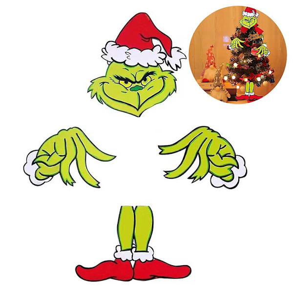 Grinch-hahmojen hauskat joulukuusen koristeet - pää, jalat ja kädet - joulujuhlan koristeet 4 kpl/setti [DB]