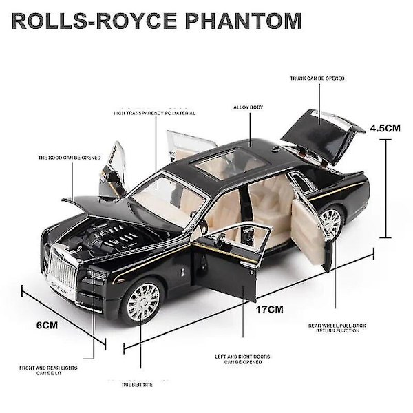 1/32 Rolls Royce Phantom Diecast Lekebil Miniatyrmodell Luksus Super Pull Back Lyd & Lys Dører Åpnes Samleobjekt Gave Barn Db Rolls-Royce Cullinan3