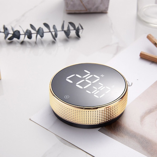 LED Digital Kjøkken Timer, Magnetisk Smart Timer med 3 Volumnivåer (Mute-90dB) Magnetisk Timer for Kjøkken og Klasserom, Enkel Betjening for Barn og Eldre Gold