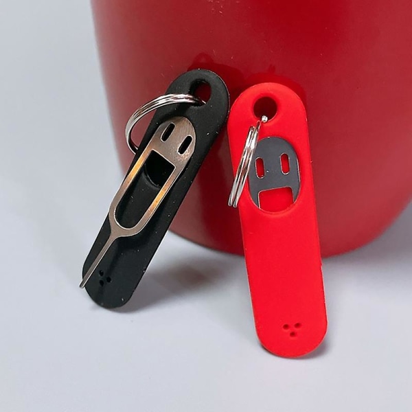 Verktøy for fjerning av kort Kreativt verktøy for fjerning av SIM-kort i rustfritt stål mot tap med silikondeksel for mobiltelefon Jikaix Red