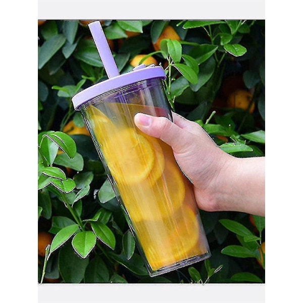 Ny Boba Cup Bubble Tea Cup 700 ml Smoothiekoppar med bred mun med lock Sugrör med vit rengöringsborste Snabb leverans Nytt {DB}