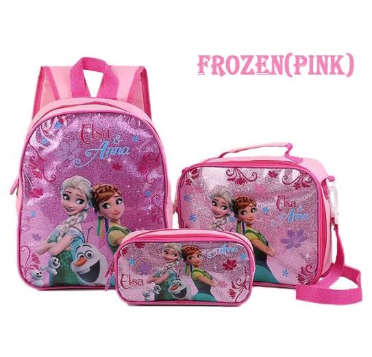 Ryggsäck för barn 3-pack med vattenflaskhållare[DB] Rosa pink
