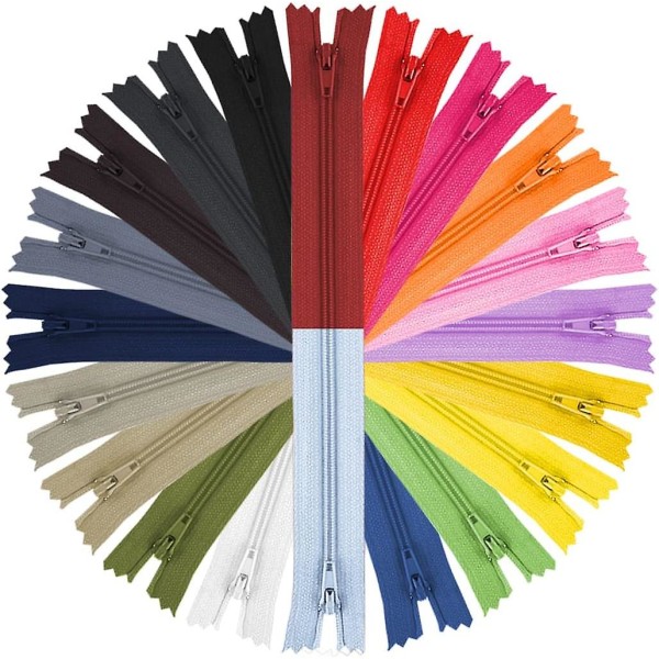 Pakke med 100 nylon lynlåse (20 cm) i 20 forskellige farver