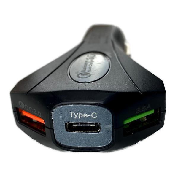 USB Laddare - Bil 3 uttag Svart