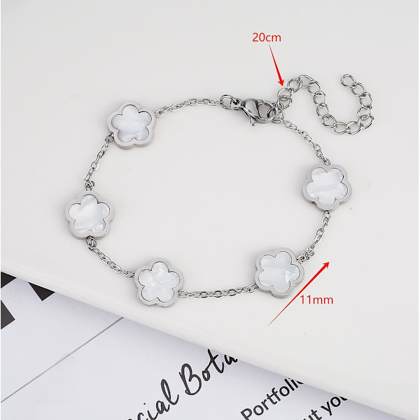 2024 Ny Silverfärgad Bästsäljande Armband Ensidig Växt Smycke Kvinnors Färgfast Rostfritt Stål Högkvalitativ Klöver {Db} Gold-2 20cm