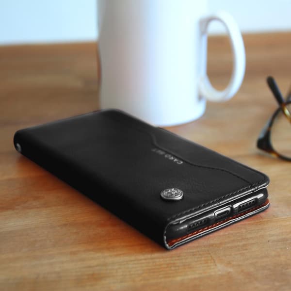 Læder Folio Etui til Huawei P20 Pro, Video Stand Ægte Læder Rød [DB] Black