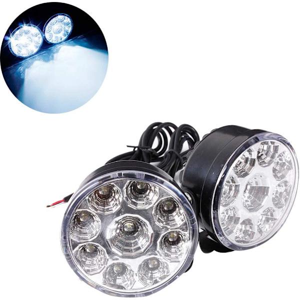 2 kpl 12V 4.5W valkoiset pyöreät päiväajovalot Auton yleiskäyttöiset pyöreät 9 LED -sumuvalot