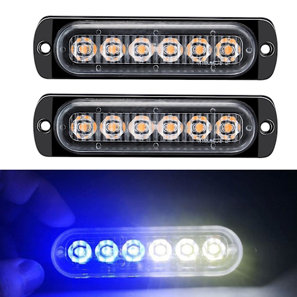 2 stk 12-24V LED-stroblys advarselslys Advarsel Nødlys Blinkende lys Forsiktighetslys Bar for bil Tr db White and Blue Light