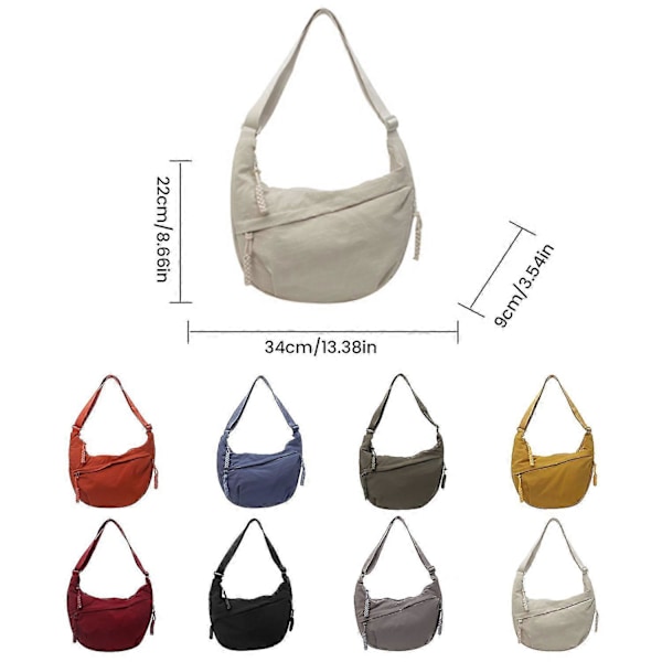 Nylon Halvmåne Väska för Kvinnor, Dumpling Väska Crossbody Väska med Justerbar Axelrem Bröstväska Axelväska för Dagligt Bruk [DB] Beige
