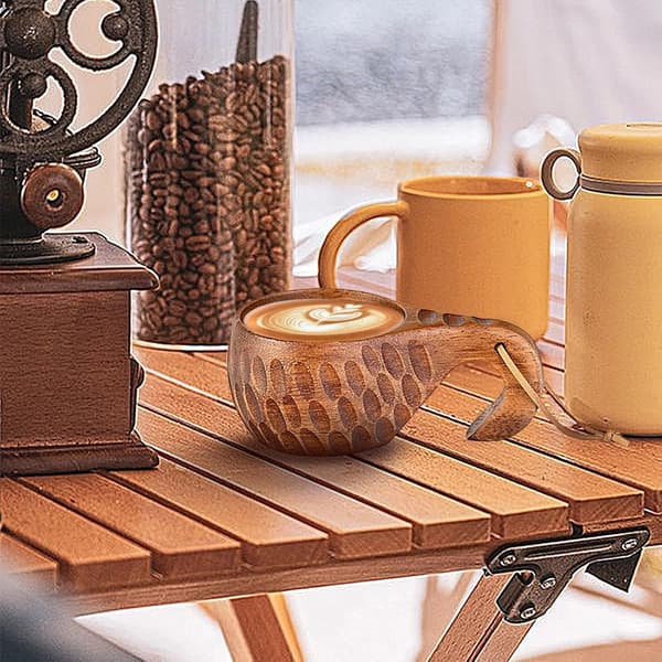 Träkaffemugg, handgjord campingvattenmugg, lätt träkaffemugg utomhusvattenbehållare, bärbar trädrickskopp för camping[DB] A