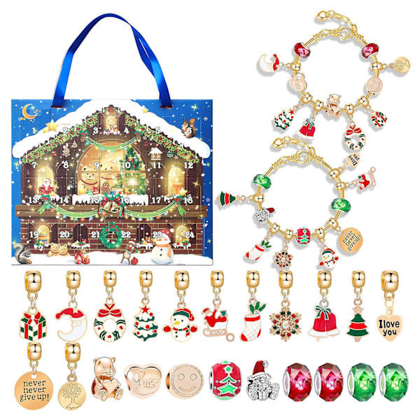 Julkalender Armband - Nedräkning Julkalender DIY Smycken Charm Set För Barn Jultema Present [DB] D Look at the Picture