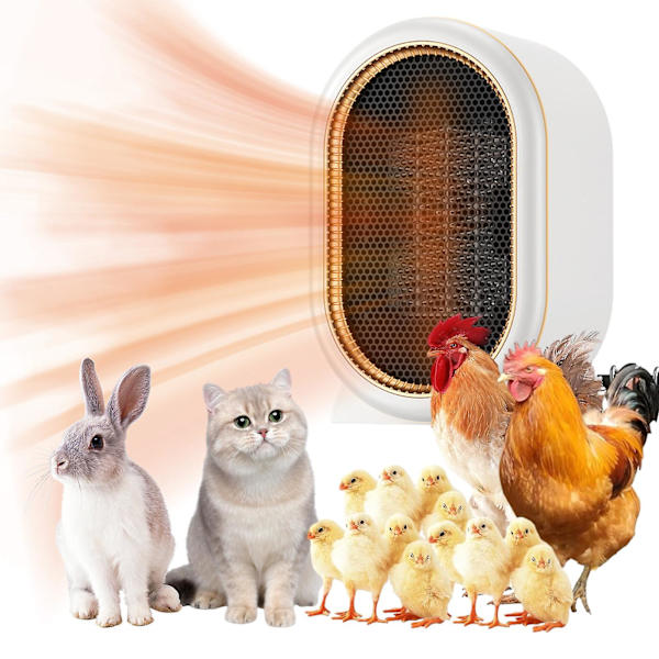 Hundkoja Värmefläkt med 2 Modulermotermostater, 800W/1200W Elektriska Husdjursvärmare Vinter, För Utomhus Hönshus Inomhus Bärbar Växthusvärme db White