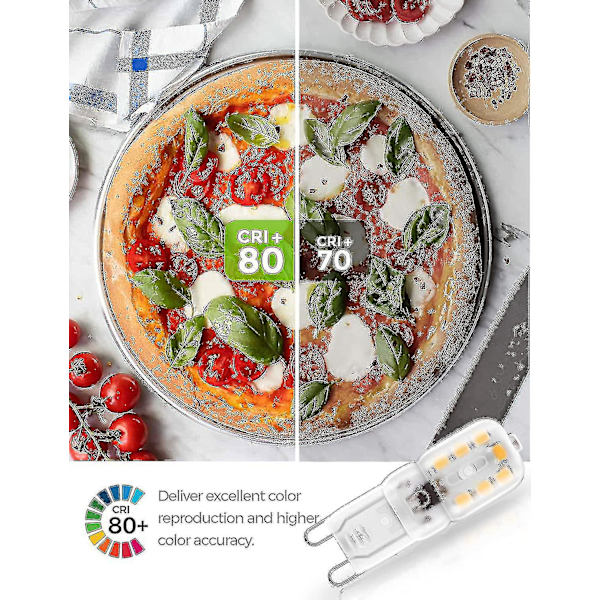 10 stk. 2w G9 Varm Hvid 3000k, LED Pære, 25w Equivalent Halogen Pære, 230v Ac 180lm, 360 Bred Stråle, G9 Sockel [Energiklasse A+] [DB]