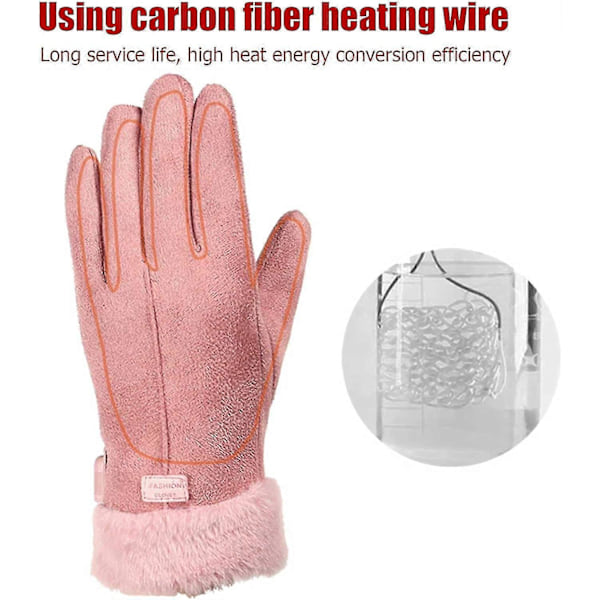 Oppladbare damehansker med varme, USB-oppvarmede damehansker, USB-varmehansker, lade-varmehansker, rosa varmehansker for kvinner, Fo [db] 1