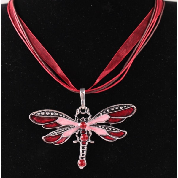 Mote kreative bohemske smykker Etnisk flerlags kjede Fargerik emalje Dragonfly anheng halskjede (rød)