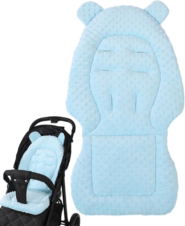 Barnvagnsdyna, Babysitsdyna, Vändbart Bomullsfoder, Huvud- och Höftstöd, Robusta Material, Användning i Barnvagn eller Bilbarnstol, 15.75x31.5[DB] Blue
