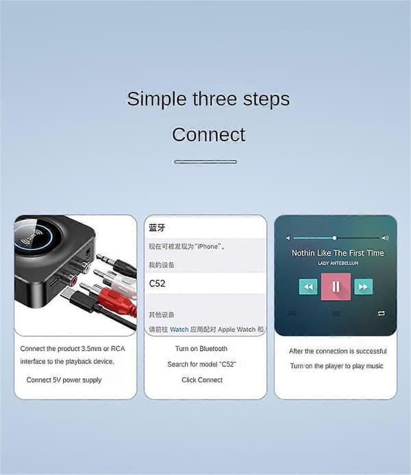 Bluetooth 5.1 Audio Receiver Trådløs AUX 3.5mm RCA NFC Dobbelt Audio Interface Jack Stereo Adapter [DB]