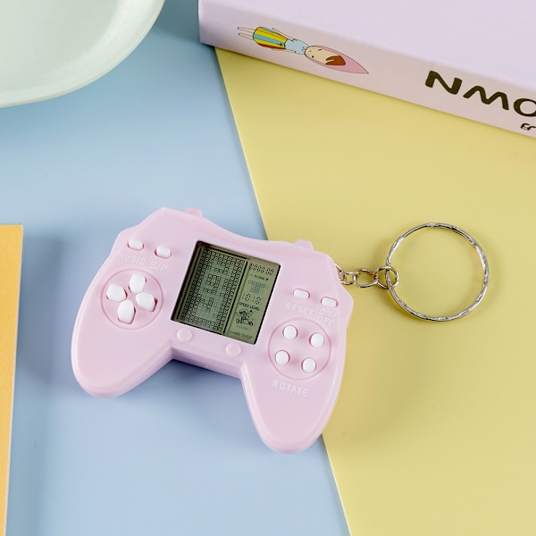 Mini handtag elektronisk Tetris spelkonsol leksak klassisk nostalgisk spelkonsol nyckelring hänge [DB] pink