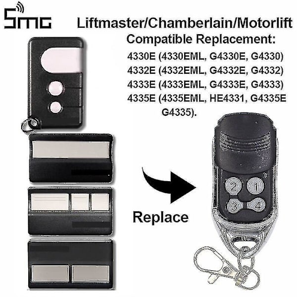 Chamberlain Liftmaster -autotallin oven kaukosäädin Motorlift 1a5639-7 D-66793 94335e 4335e 4330e 4333e 4332e Vaihto 433 Mhz(94335e Jne) (ls) DB