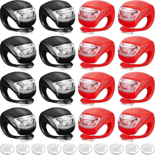 16/24 st LED Cykellampa, Clip-On Cykellampor, Främre Och Bakre Silikon LED Cykellampa Set, Vattentät Cykelstrålkastare Baklykta Säkerhet För [db] 16pcs red and black