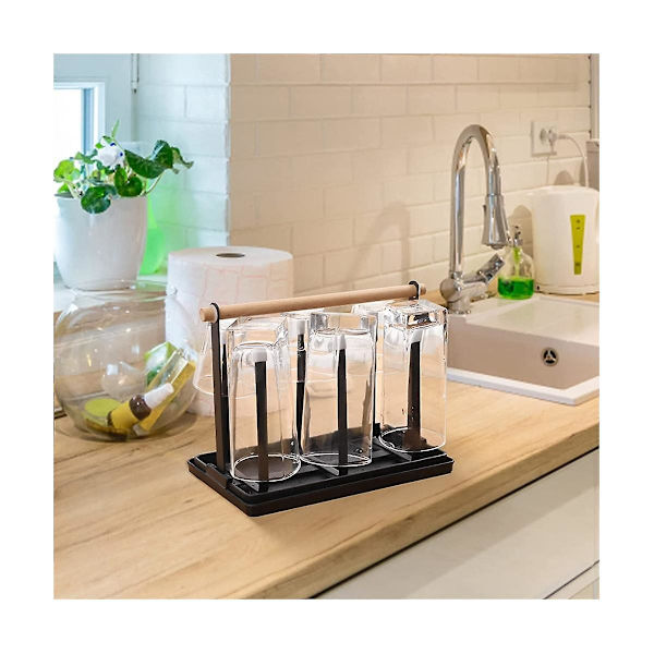 Holder, opvaskestativ flasker, 6 stativ, metal kopholder med bakke og tørrestativ til flasker og kopper Db Photo Color