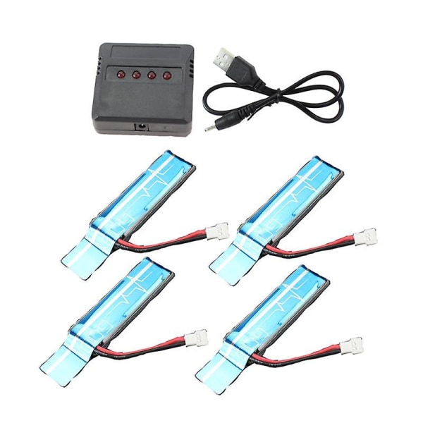 4pc 3.7v 520mah 30c Upgraded Li-po Battery With Usb Charger For Xk K110 K110s V930 V977 Rc Helicopter Spare Parts