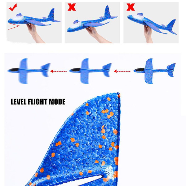48cm stort skumflyvemaskine håndkastet flyvemaskine inerti udendørs lancering børnelegetøj db Blue Luminous Head