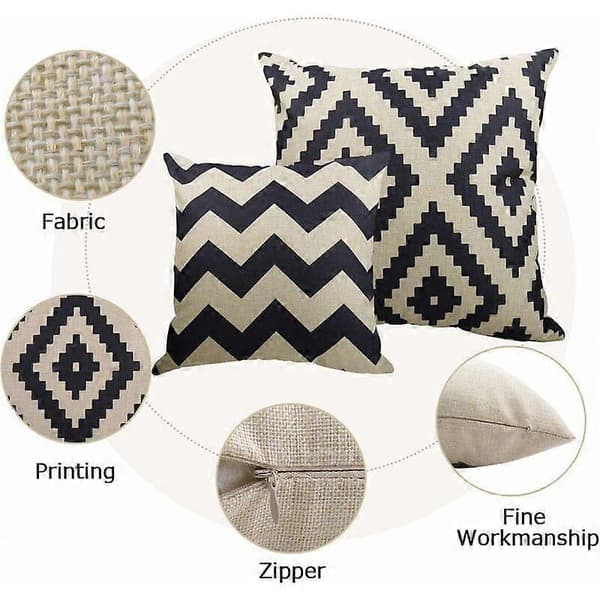 Sæt med 4 sofapudebetræk, dekorative pudebetræk til soveværelse, sofa, seng, have UDEN PUDE (Sort-beige, 45x45cm) [DB]