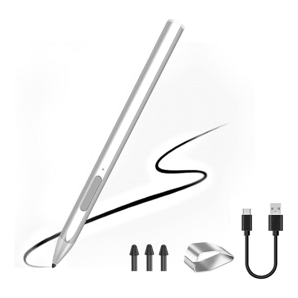 Styluspenn magnetisk for Surface Pro 3/4/5/6/7 Pro X Go 2 Book Latpop 4096 nivåer trykk Palm Rejection-sølv