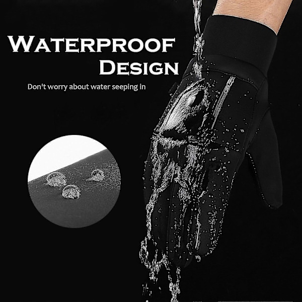 Mænd Vinter Vandtætte Handsker Touchscreen Lomme Anti-slip Fleece Termiske Sportshandsker DB black Medium