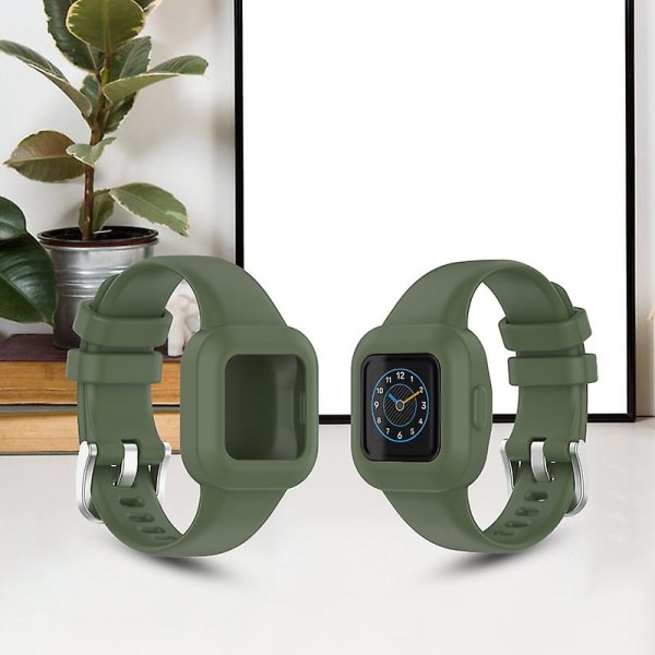 En-delad mjuk silikon handledsrem för klockarmband, kompatibel med Garmin Fit Jr3/vivofit Jr.3 Army Green