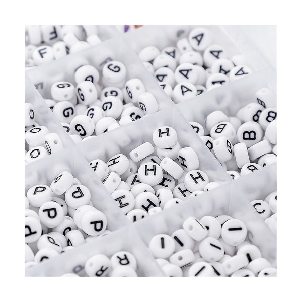 1200 stk A-z hvid flad rund sort bogstav engelsk alfabet akryl perlesæt gør-det-selv smykker armbånd