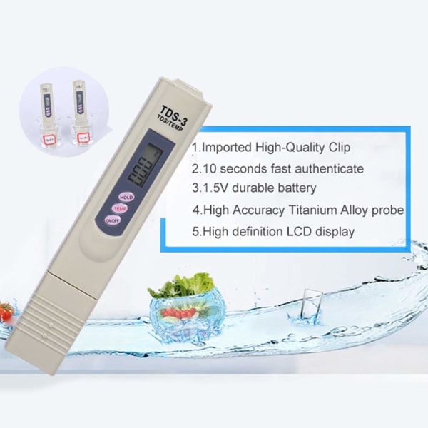 TDS-mittari, vedenlaadun testaajan suodatinkynä, juomaveden veden laadun tarkkuustestaus