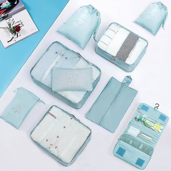 9 Set Packningskuber Resväskor Packningsorganisatörer För Reseaccessoarer DB Lake blue