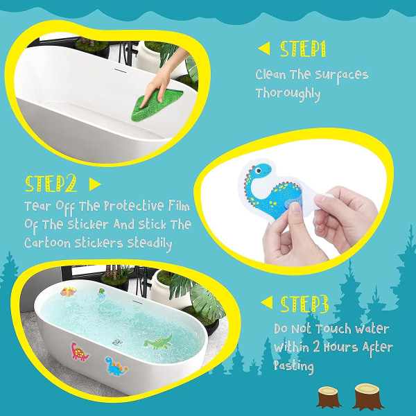 30 halkfria badkarsklistermärken - Dinosauriedesign - Vattentät och halkskydd - Säkerhetsdekaler för dusch och badkar med premiumskrapa