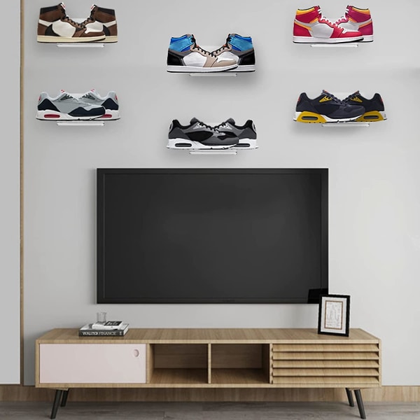 2-pak flydende skodisplay, hylder Vægmonteret svævende skodisplaystativ til sneaker eller sko