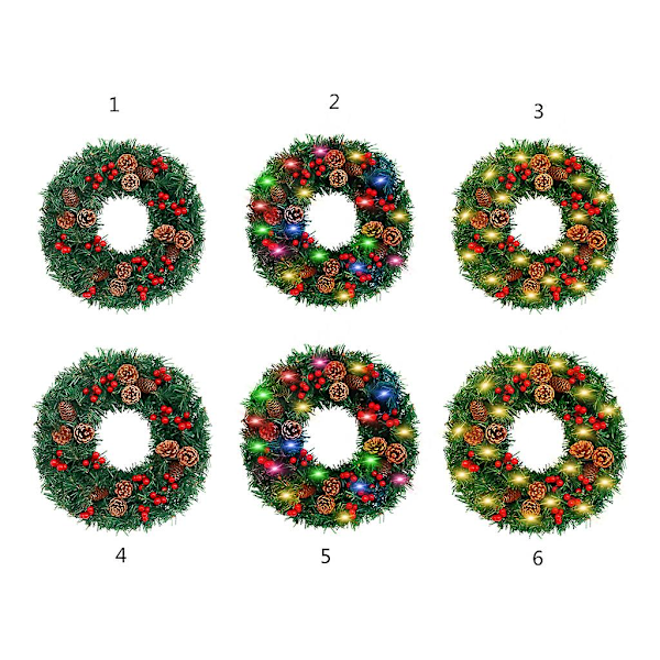 Kunstig Julekrans Med Kogler Røde Bær LED Lys Girlande Til Fordør Væggen Landhus Dekoration Udendørs Indendørs Fest Tilbehør {db} 30 cm-warm light