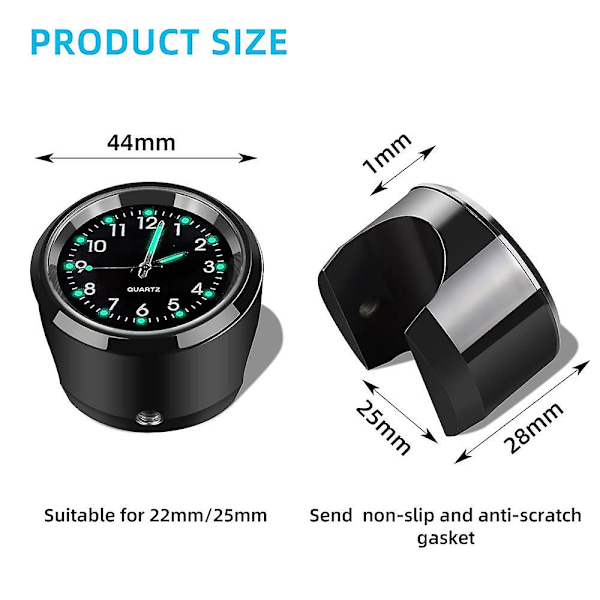 Motorcykel Styrbeslag Ur 7/8\" Krom Vandtæt Cykel Motor Quartz Ur Aluminium Lysende Ur Moto Tilbehør [DB] black