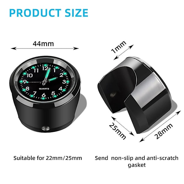 Motorcykelstyre Fäste Klocka 7/8\" Krom Vattentät Cykel Motor Quartz Klocka Aluminium Självlysande Klocka Moto Tillbehör [DB] deep,black